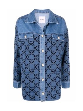 Sandro Two-Tone Blue Monogram Denim Jacket